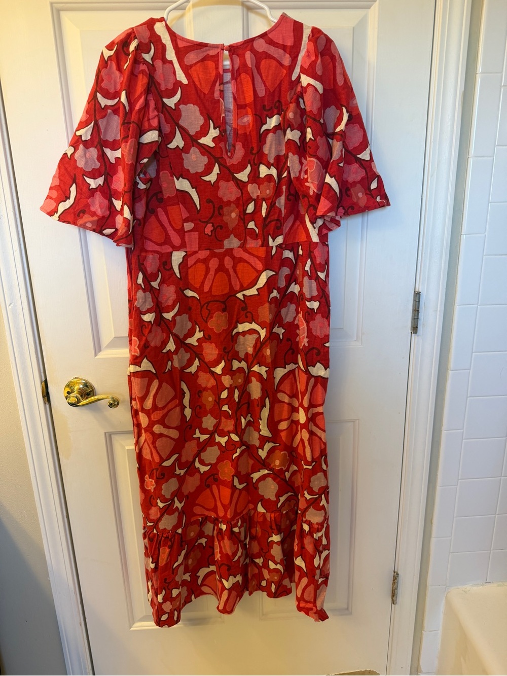 🩷 RHODE Red and Pink Abstract Floral Size 14 dress. NWOT. Linen blend. - Picture 8 of 12